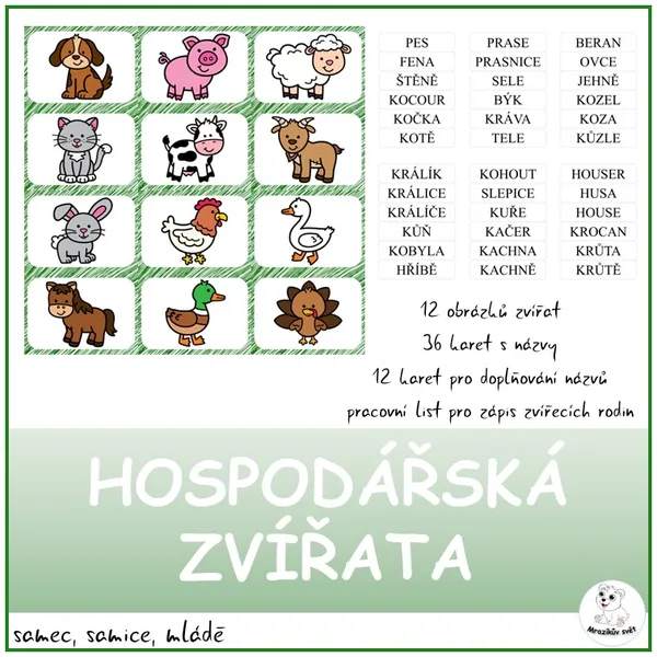 Hospodářská zvířata - přiřazování názvů  1