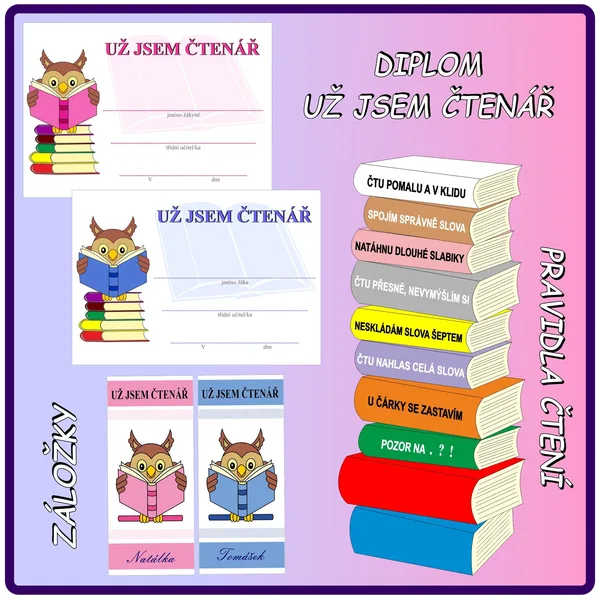 Diplom, záložky "Už jsem čtenář" a pravidla čtení 1