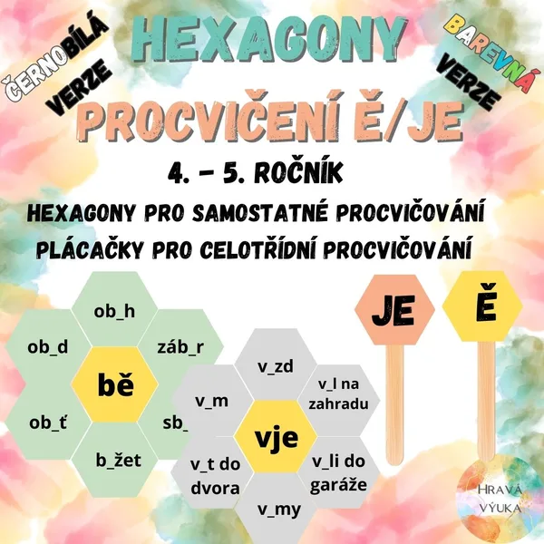 Hexagony - procvičení bě/bje, vě/vje (i černobílá verze) 1