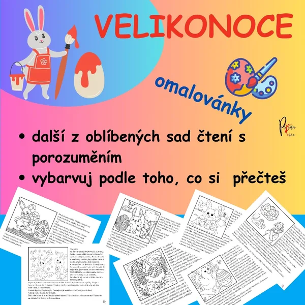 VELIKONOCE - ČTENÍ S POROZUMĚNÍM  A OMALOVÁNKY - Přečti si pozorně a vybarvuj! 1