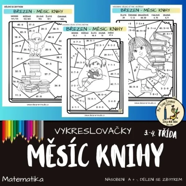Vykreslovačky - měsíc knihy - M : násobení, dělení, + 1