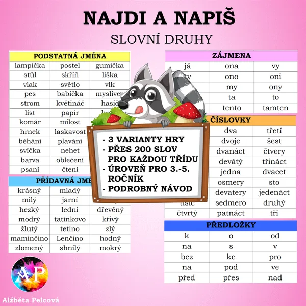 NAJDI A NAPIŠ (slovní druhy) 1