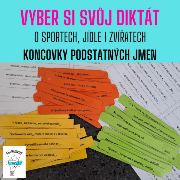 Vyber si svůj diktát - koncovky podstatných jmen (o sportech, jídle i zvířatech) 1