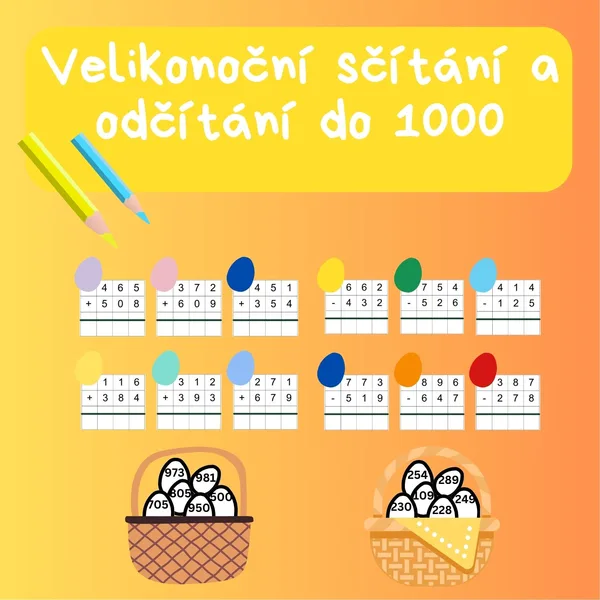 Velikonoční písemné sčítání a odčítání do 1 000 1
