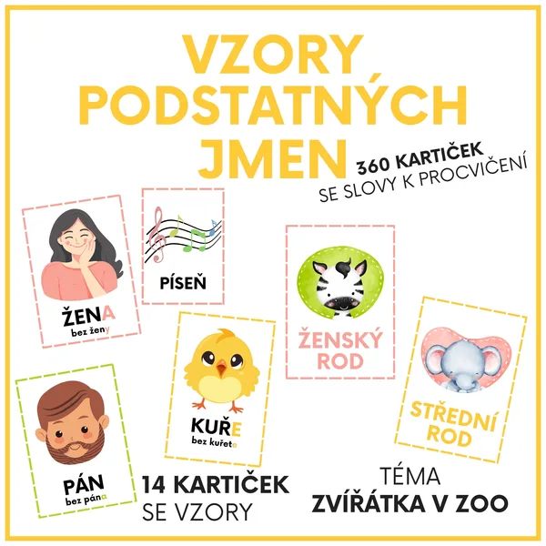 Rody a vzory podstatných jmen (téma zvířátka v ZOO) 1