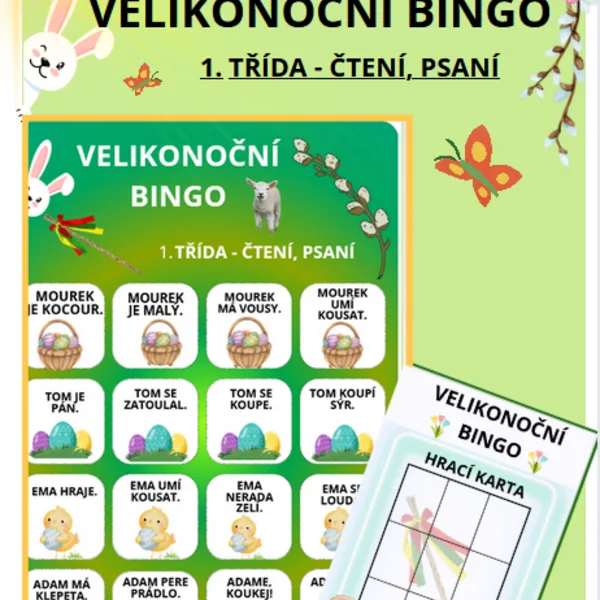 BINGO VELIKONOCE 1. TŘÍDA - ČTENÍ + tajenka 1