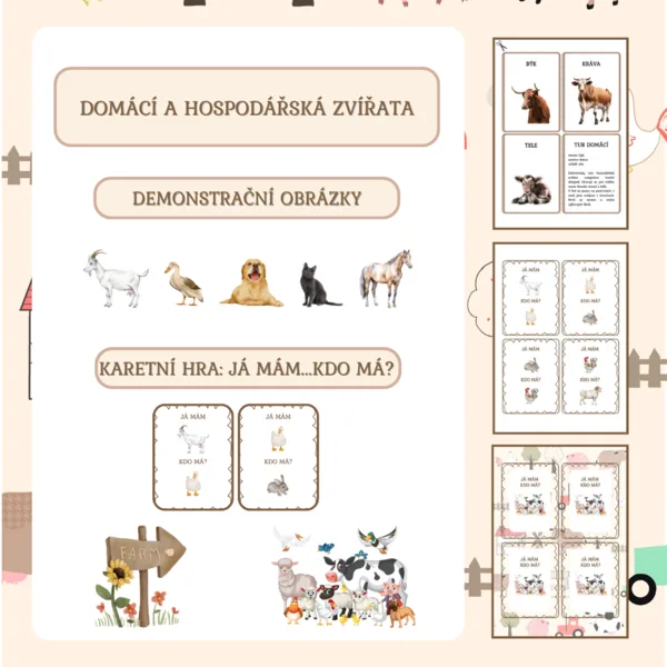 Domácí a hospodářská zvířata - demonstrační karty, karetní hra Já mám, kdo má? 1