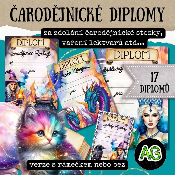 ČARODĚJNICKÉ DIPLOMY PRO ČARODĚJKY A KOUZELNÍKY - 17 DIPLOMŮ, 2 VERZE 1
