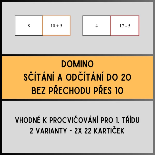 Domino - sčítání a odčítání do 20 bez přechodu přes 10 1