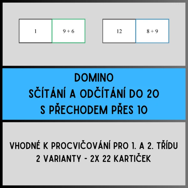 Domino - sčítání a odčítání do 20 s přechodem přes 10 1