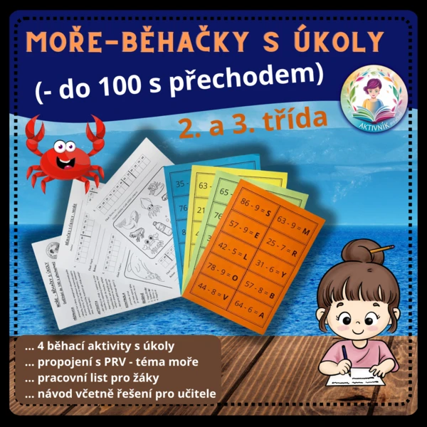 Běhačky s úkoly-MOŘE (odčítání do 100 s přechodem) 1
