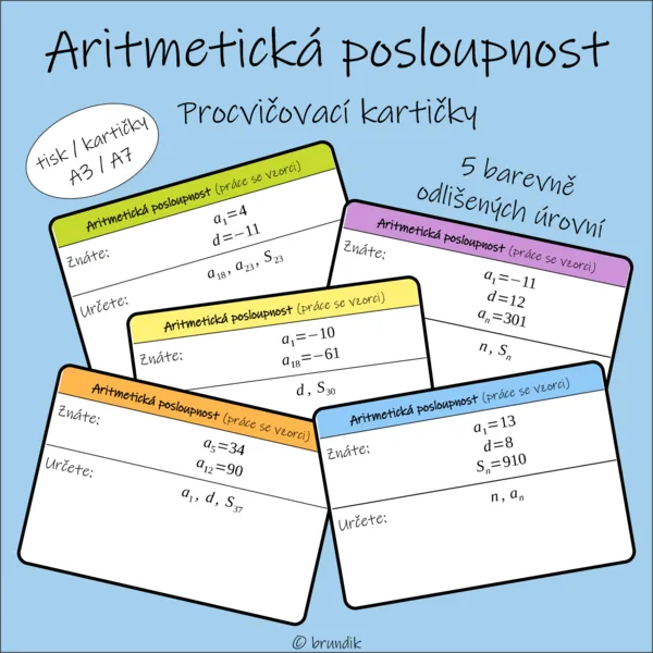 Aritmetická posloupnost - práce se vzorci (5 úrovní, procvičovací kartičky) 1