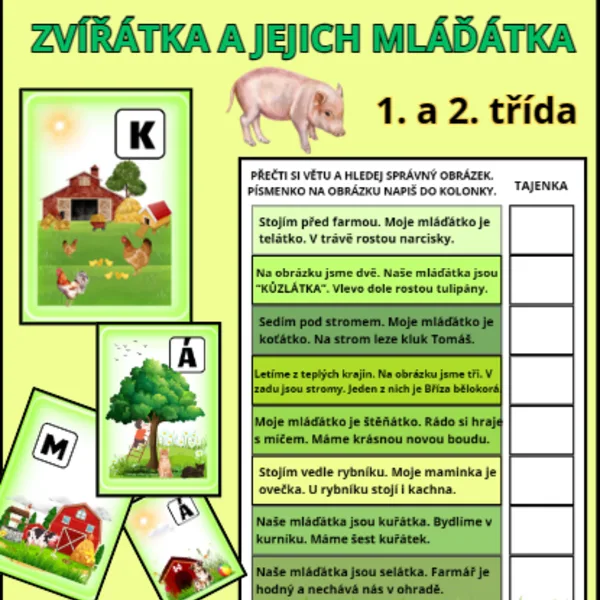 ČTENÍ S POROZUMĚNÍM - ZVÍŘATA A JEJICH MLÁĎATA 1