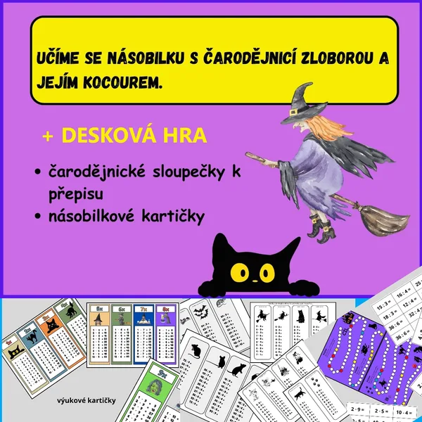 Učíme se násobilku s čarodějnicí Zloborou a jejím kocourem. 1