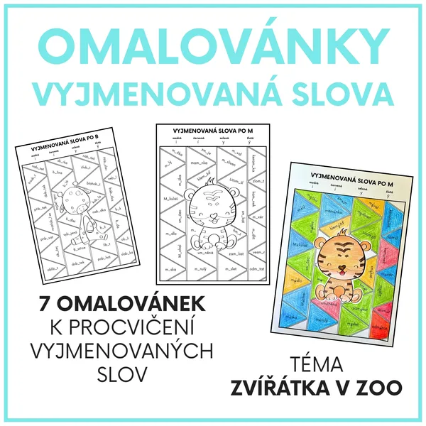 Omalovánky - vyjmenovaná slova (téma zvířátka v ZOO) 1