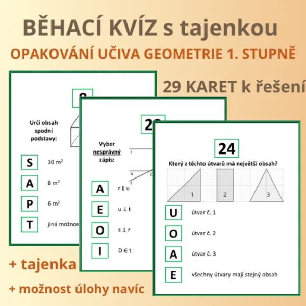 BĚHACÍ KVÍZ s tajenkou – Opakování učiva geometrie 1. stupně 1