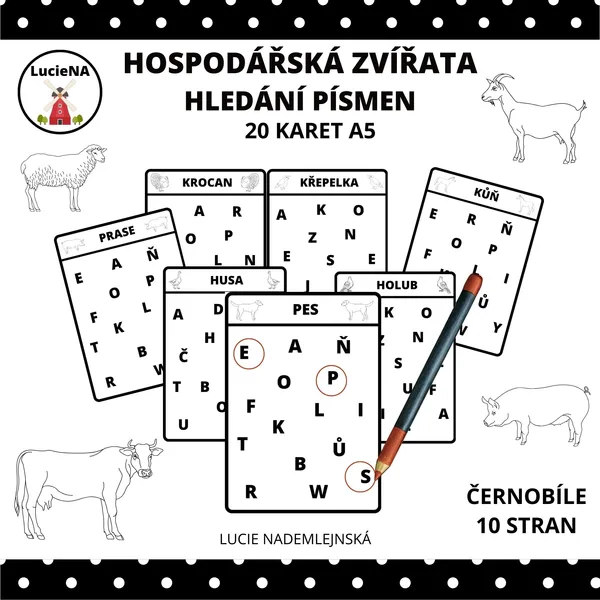 HOSPODÁŘSKÁ ZVÍŘATA - HLEDÁNÍ PÍSMEN 1