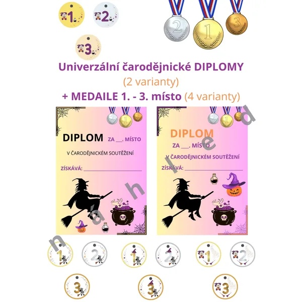 ČARODĚJNICKÝ DIPLOM - univerzální + MEDAILE 1