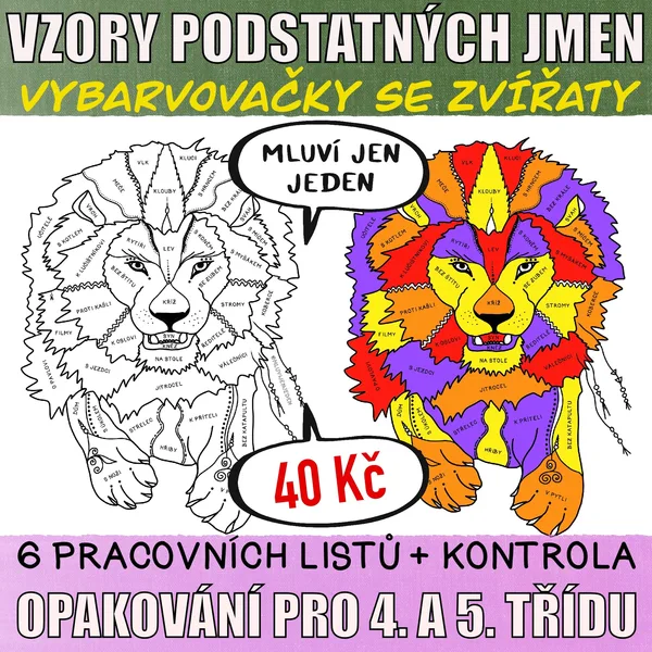 VZORY A KONCOVKY PODSTATNÝCH JMEN - VYBARVOVAČKY SE ZVÍŘATY 1