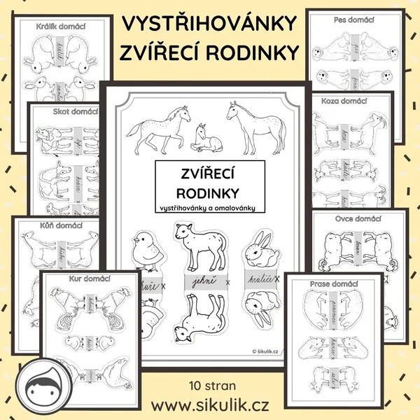Vystřihovánky a omalovánky zvířátka ze statku (rodinky) 1