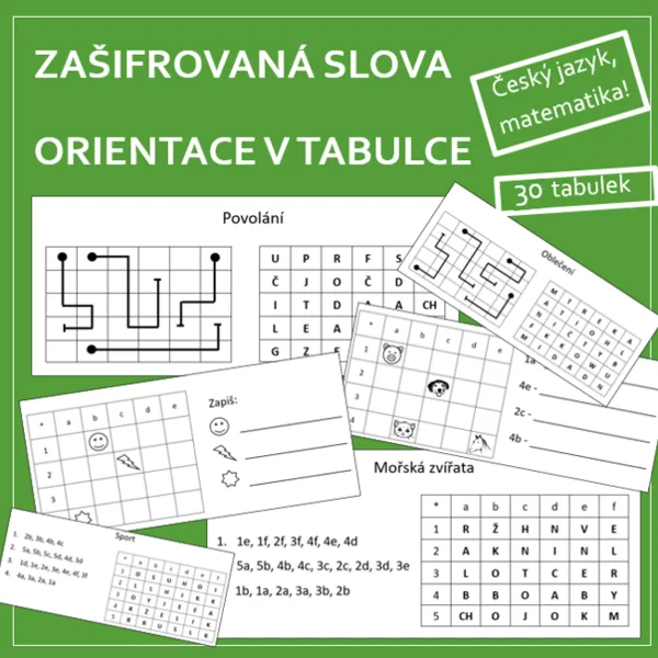 Zašifrovaná slova - orientace v tabulce 1