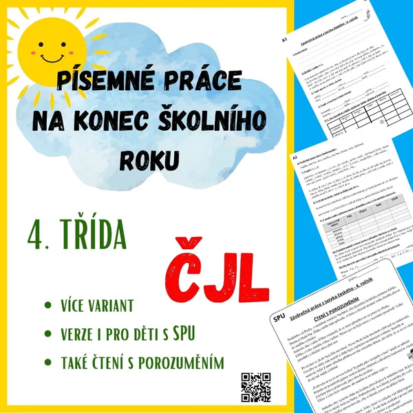PÍSEMNÉ PRÁCE NA KONEC ŠKOLNÍHO ROKU - VARIANTY PRO DĚTI S SPU - čjl - 4. třída 1