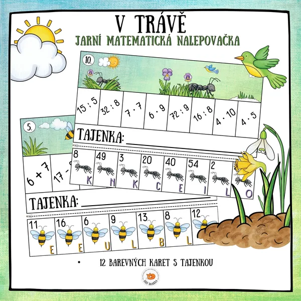 Jarní matematická nalepovačka - V trávě 1