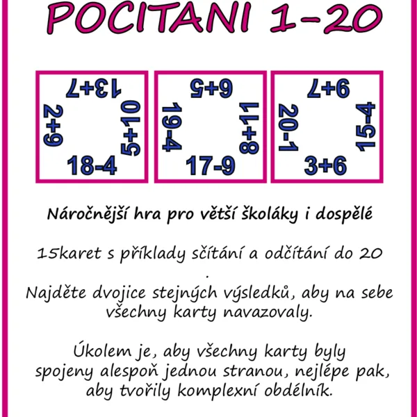 POČÍTÁNÍ DO 20 - čtyřdomino 1