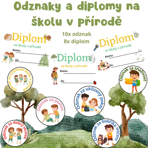Odznaky a diplomy na školu v přírodě 1