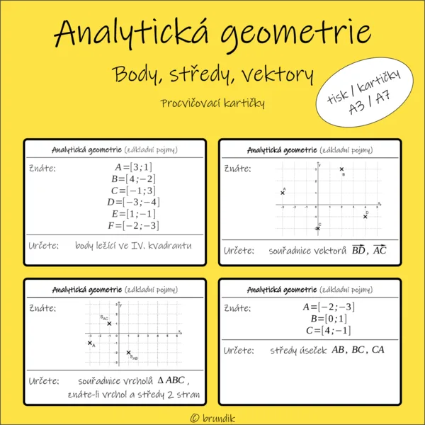 Analytická geometrie - body, středy, vektory (procvičovací kartičky) 1