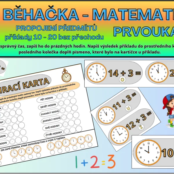 Matematika + prvouka - BĚHAČKA - hodiny + počítání 1. třída 1