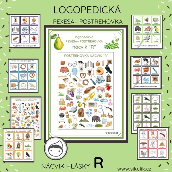 Logopedická pexesa+ postřehovka NÁCVIK HLÁSKY R - shluky souhlásek (DR, TR, CHR...) 1