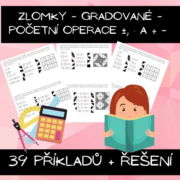 Zlomky - gradované - sčítání, odčítání, násobení a dělení -ornamenty 1