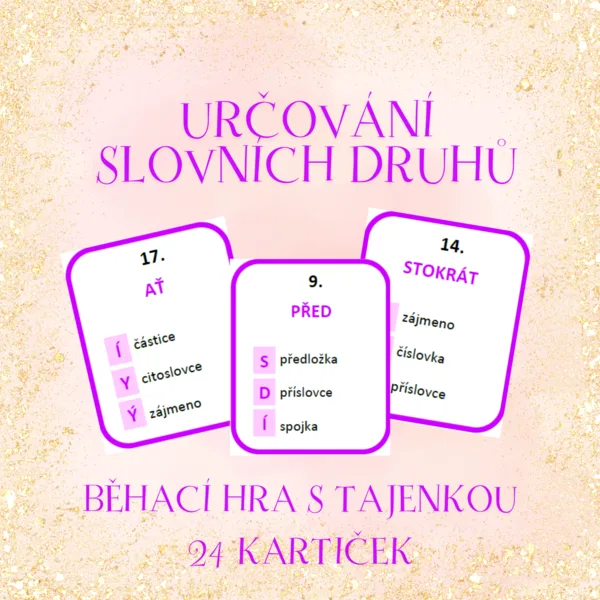 Určování slovních druhů - běhací hra s tajenkou 1