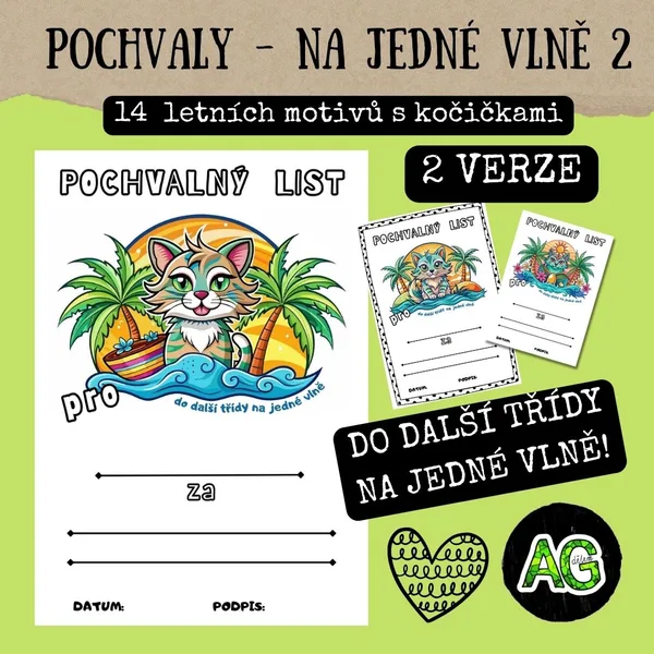 POCHVALY - DO DALŠÍ TŘÍDY NA JEDNÉ VLNĚ 2- s kočičkami u moře + dárek 1