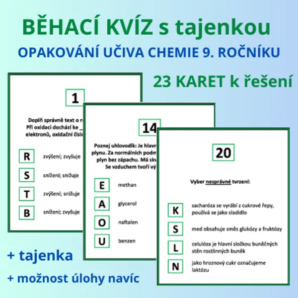 BĚHACÍ KVÍZ s tajenkou - OPAKOVÁNÍ UČIVA CHEMIE 9. ROČNÍKU  1