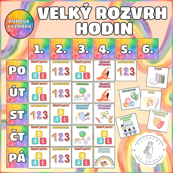 Velký rozvrh hodin - duhová výzdoba 1