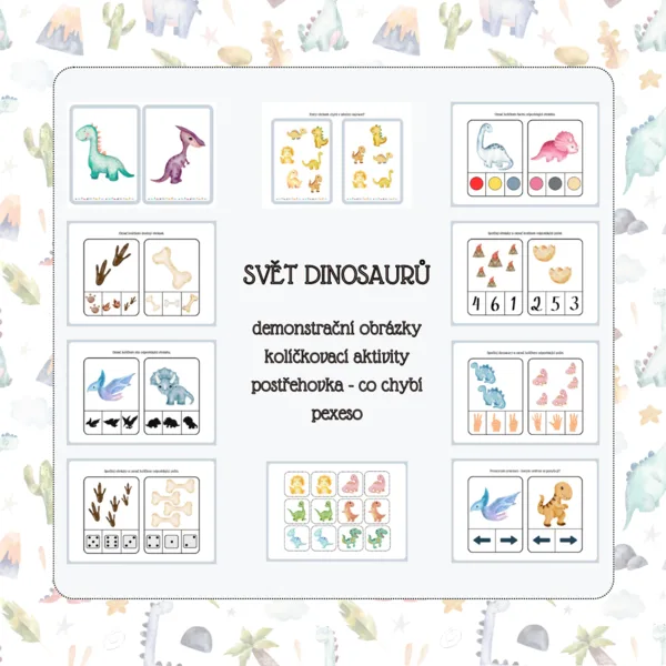 Dinosauři - obrázky A5, kolíčkovací aktivity, postřehovka, pexeso 1