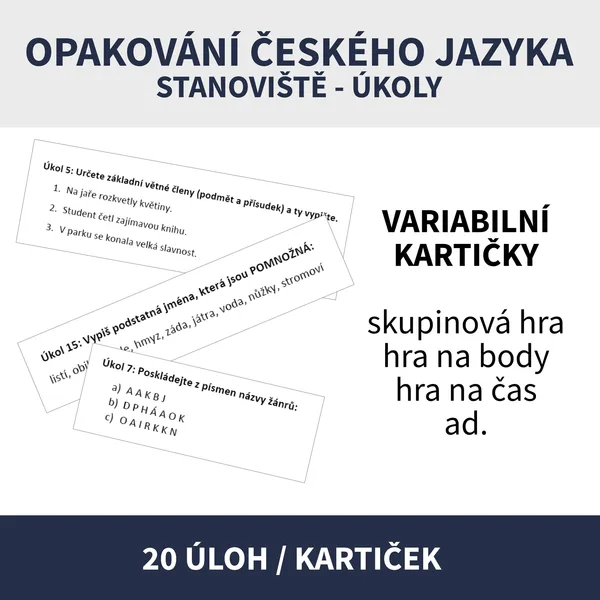 OPAKOVÁNÍ ČESKÉHO JAZYKA (kartičky s úkoly, na stanoviště, orientační běh, vč. řešení) 1