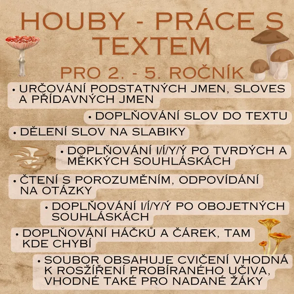 Houby - práce s textem 1
