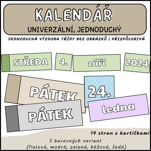Kalendář do třídy - jednoduchý, univerzální, bez obrázků 1