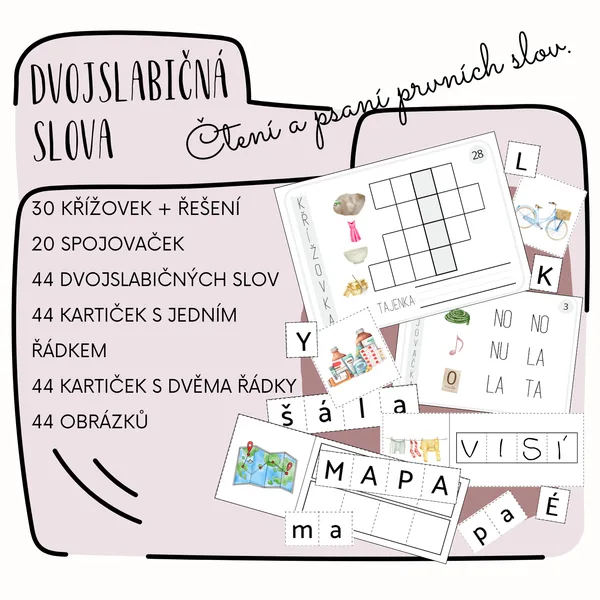 Dvojslabičná slova - křížovky, spojovačky, skládání a přiřazování slov 1