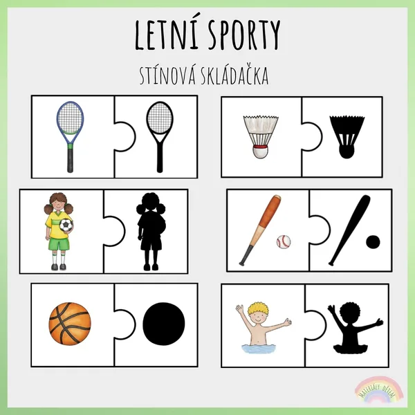 Letní sporty, stínová skládačka 1