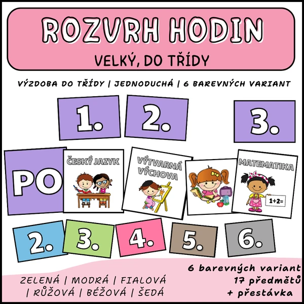 Rozvrh hodin velký - různé barvy 1