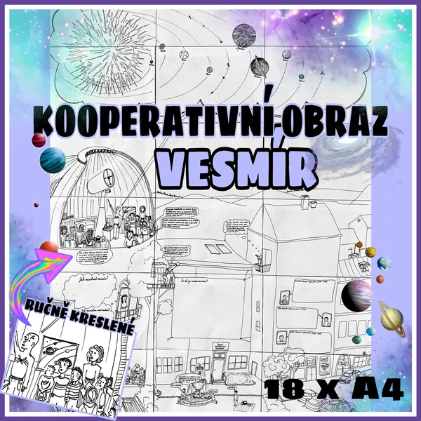 Vesmír - kooperativní obraz, 18 × A4 1