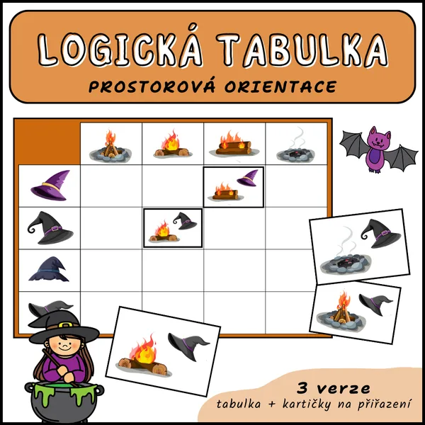 Čarodějnická logická tabulka - prostorová orientace 1