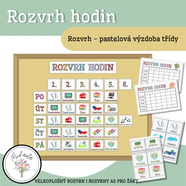 Rozvrh hodin - velkoplošný do třídy i A5 pro žáky 1