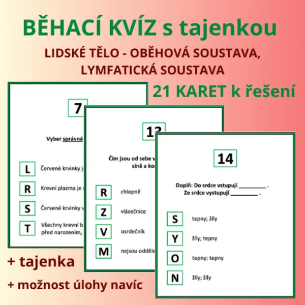 BĚHACÍ KVÍZ s tajenkou – lidské tělo – OBĚHOVÁ SOUSTAVA 1