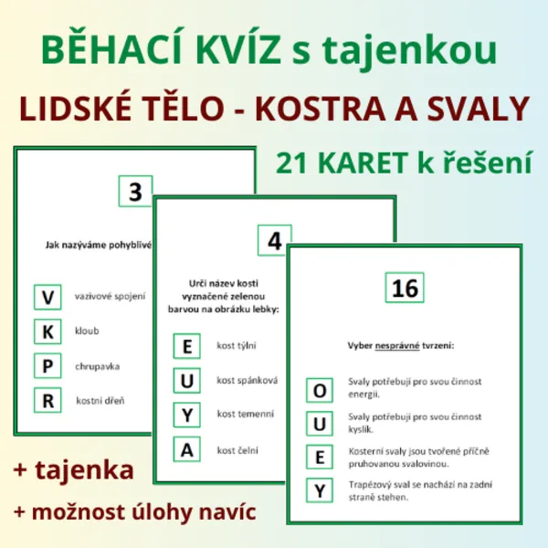 BĚHACÍ KVÍZ s tajenkou – lidské tělo – KOSTRA A SVALY 1