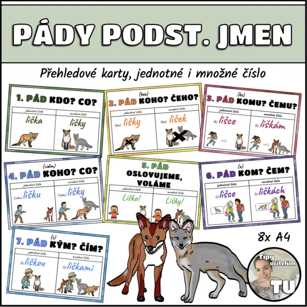 Pádové otázky, pády - přehledové karty, výzdoba třídy 1